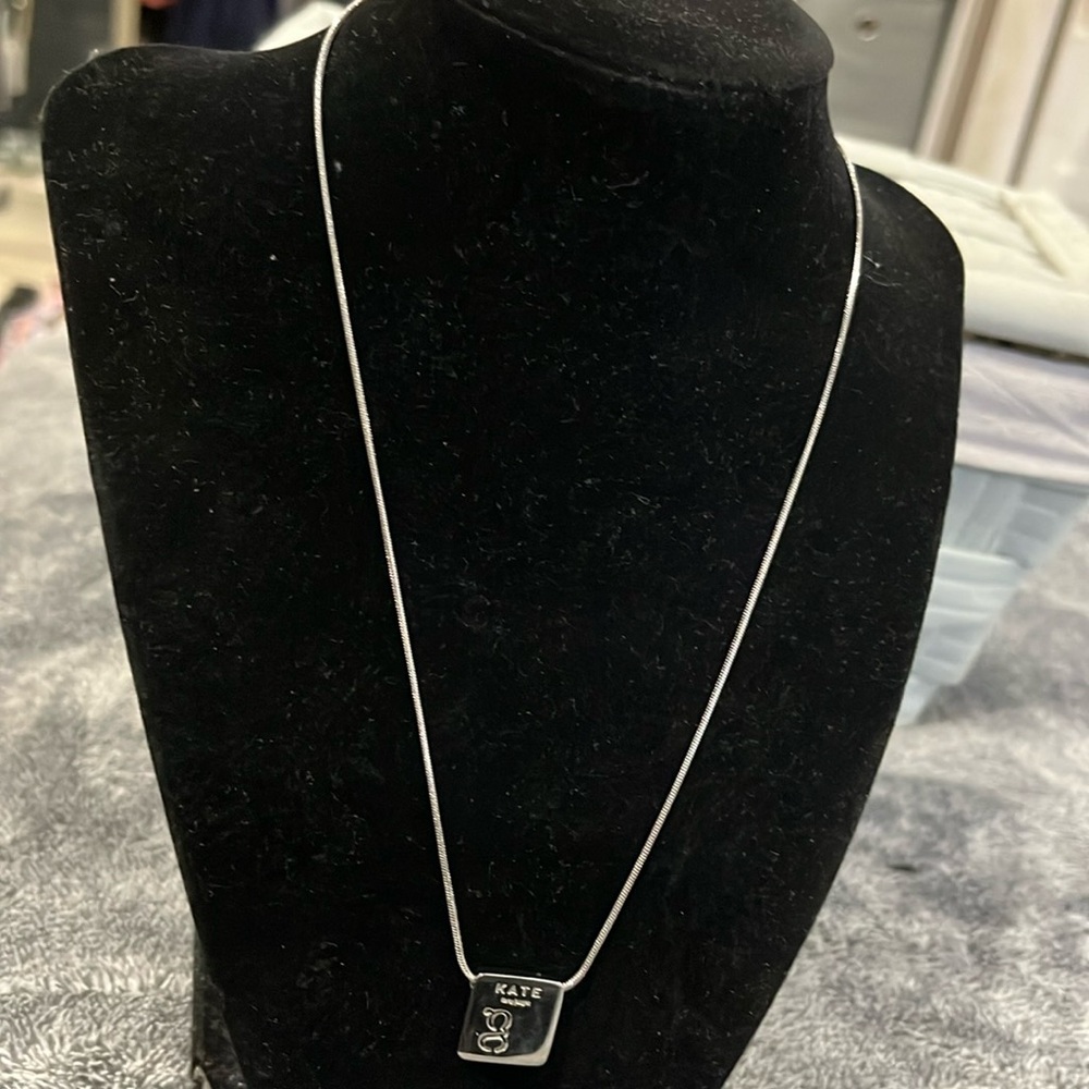 Kate spade Forty Eight K48 Rustic Cuff Necklace "g”Monogram Silver Tone.